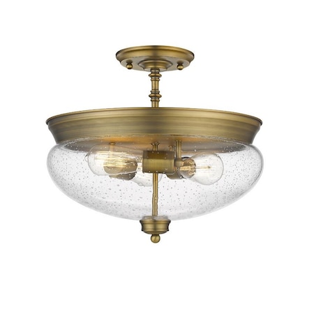 Z-Lite Amon 3 Light Semi Flush Mount, Heritage Brass And Clear Seedy 722SF-HBR